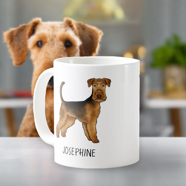 Airedale Terrier Cute Cartoon Dog With Custom Name Coffee Mug (Please note: This image is a digital mockup. The product may not be in scale.)