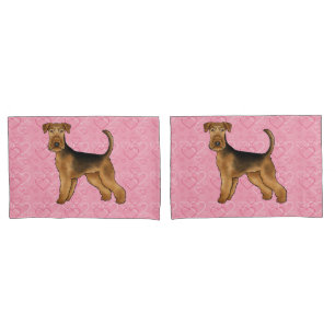 Airedale Terrier Cute Dog Love With Pink Hearts Pillowcase