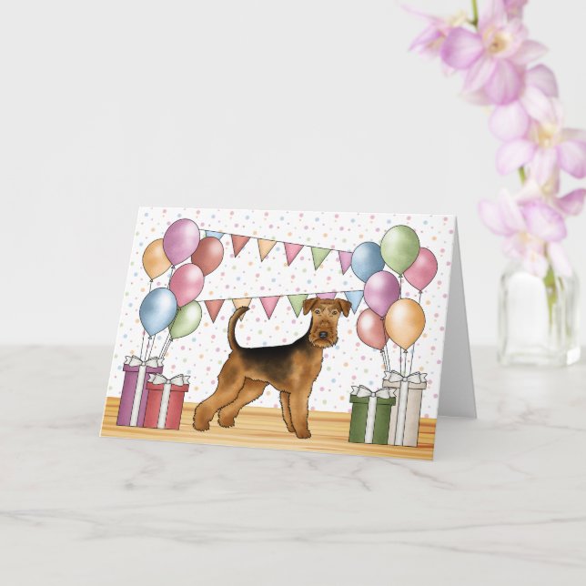 Airedale Terrier Cute Dog Pastel Happy Birthday Card (Orchid)