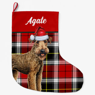 Airedale Terrier Cute Dog Plaid Christmas Stocking