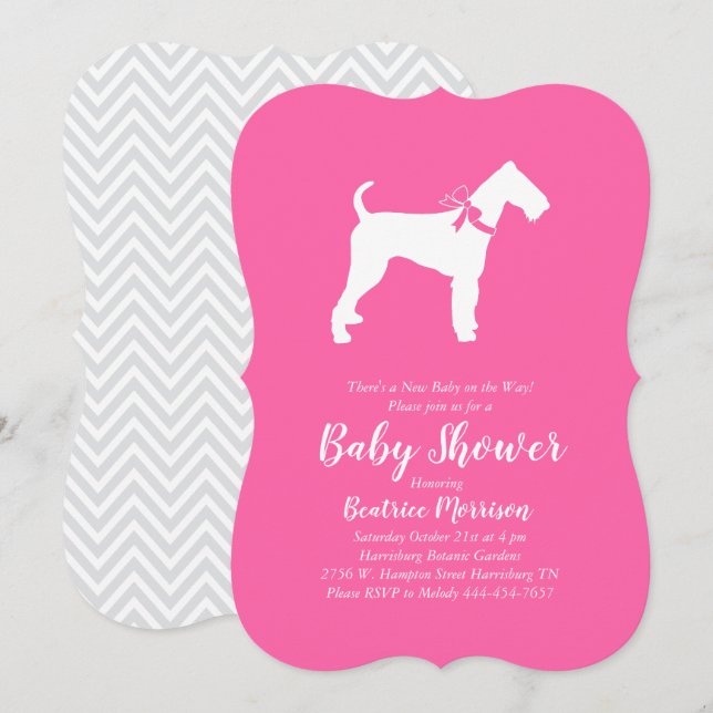 Airedale Terrier Dog Baby Shower Pink Girl Invitation (Front/Back)