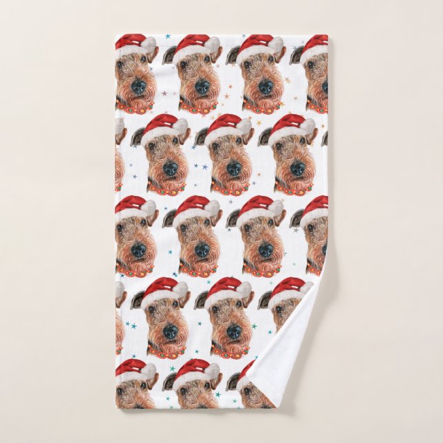 Airedale Terrier Dog Breed Christmas Hand Towel (Hand Towel)