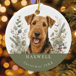 Airedale Terrier Dog Breed Watercolor Christmas Ceramic Ornament