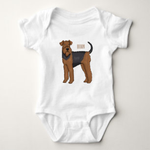 Airedale terrier dog cartoon illustration baby bodysuit