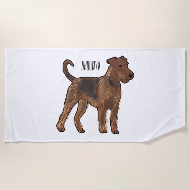 Airedale terrier dog cartoon illustration beach towel (Front)