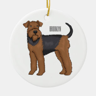 Airedale terrier dog cartoon illustration ceramic ornament