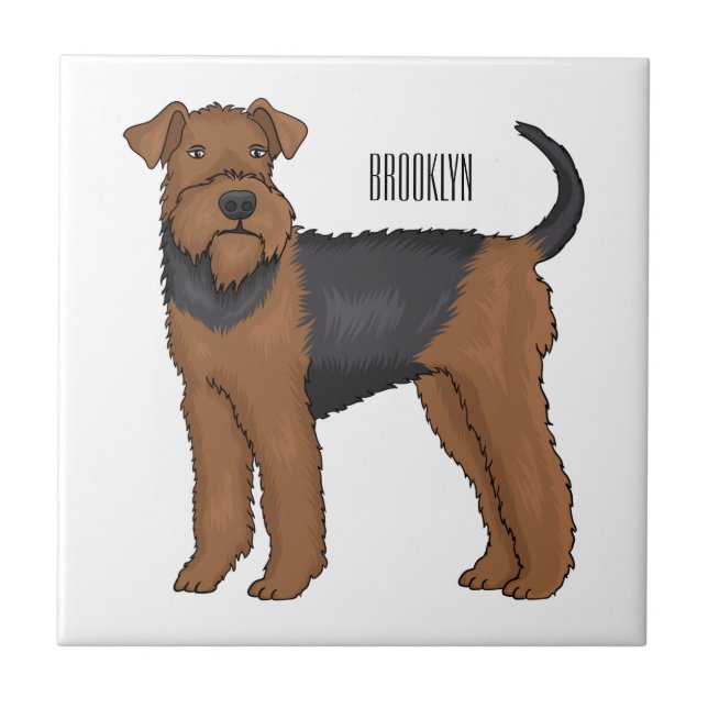 Airedale terrier dog cartoon illustration ceramic tile (Front)