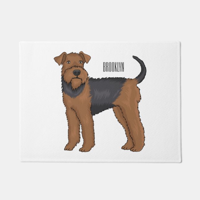 Airedale terrier dog cartoon illustration doormat (Front)