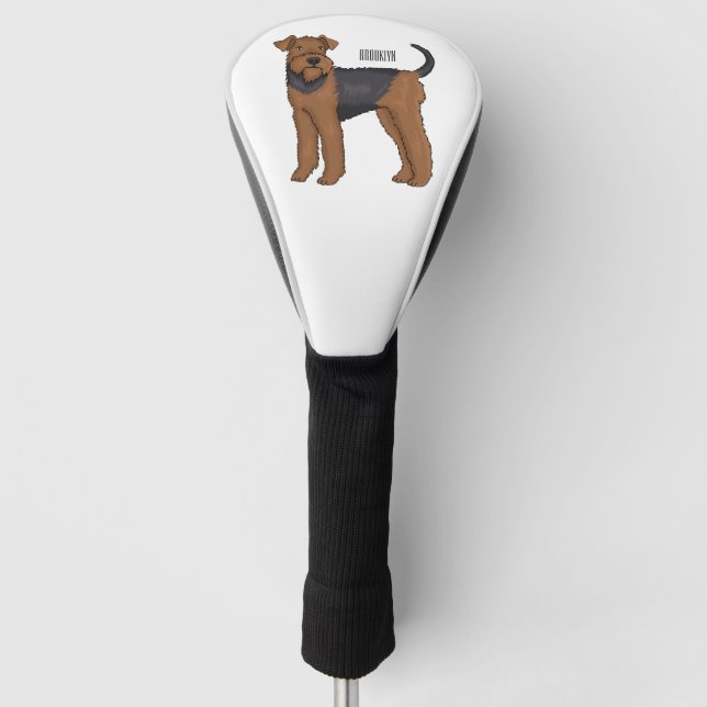 Airedale terrier dog cartoon illustration golf head cover (Front)