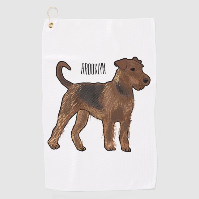 Airedale terrier dog cartoon illustration golf towel (Front)