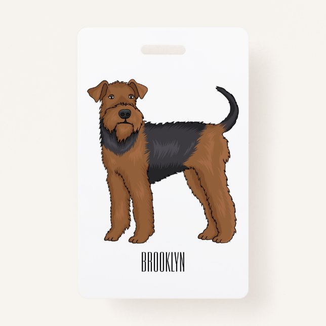 Airedale terrier dog cartoon illustration  ID badge (Front)