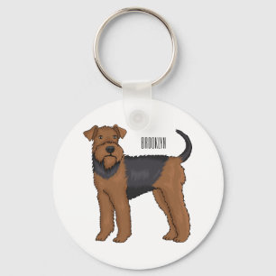 Airedale terrier dog cartoon illustration key ring