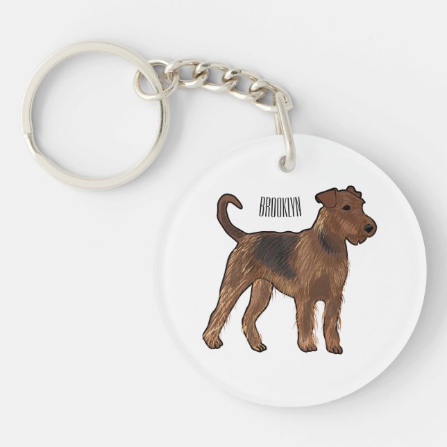 Airedale terrier dog cartoon illustration key ring (Front)