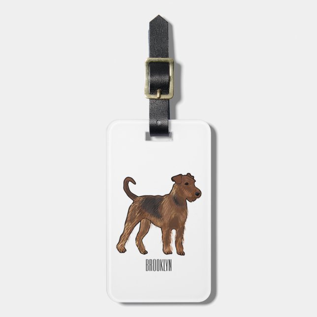 Airedale terrier dog cartoon illustration luggage tag (Front Vertical)