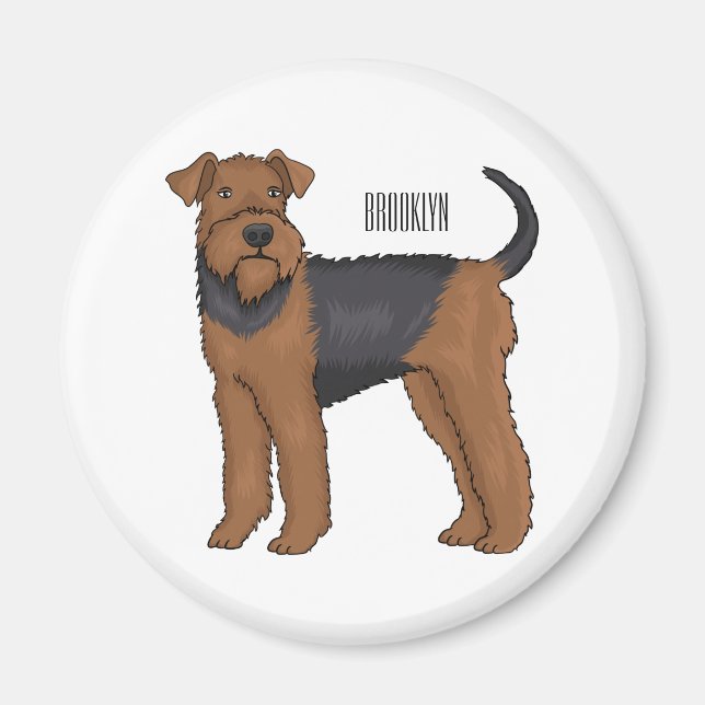 Airedale terrier dog cartoon illustration magnet (Front)