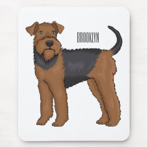Airedale terrier dog cartoon illustration mouse pad