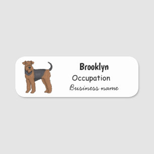 Airedale terrier dog cartoon illustration name tag