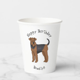 Airedale terrier dog cartoon illustration paper cups