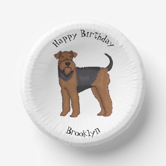 Airedale terrier dog cartoon illustration paper plate (Front)