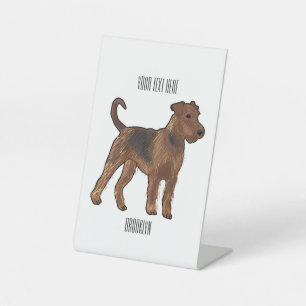 Airedale terrier dog cartoon illustration pedestal sign