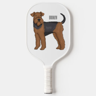 Airedale terrier dog cartoon illustration pickleball paddle