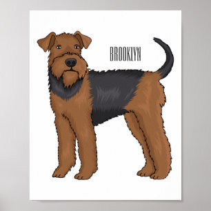 Airedale terrier dog cartoon illustration poster