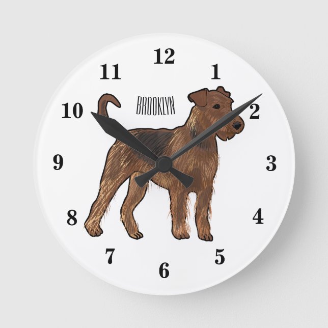 Airedale terrier dog cartoon illustration round clock (Front)