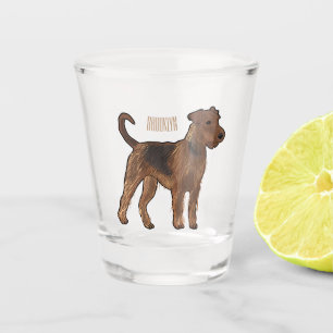 Airedale terrier dog cartoon illustration shot glass