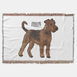 Airedale terrier dog cartoon illustration throw blanket