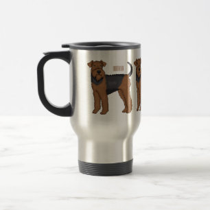 Airedale terrier dog cartoon illustration travel mug