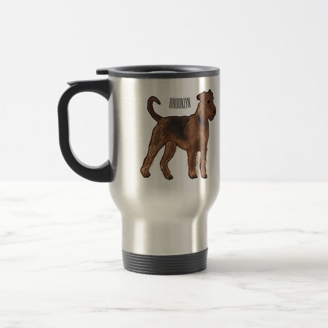 Airedale terrier dog cartoon illustration travel mug (Left)