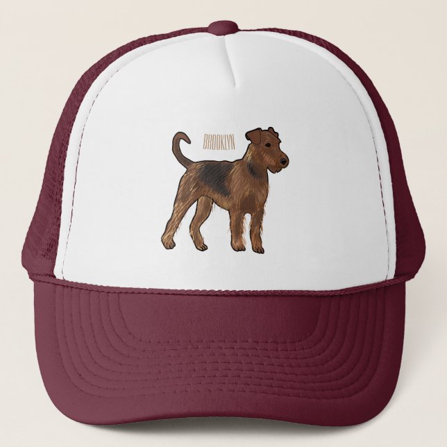 Airedale terrier dog cartoon illustration trucker hat (Front)