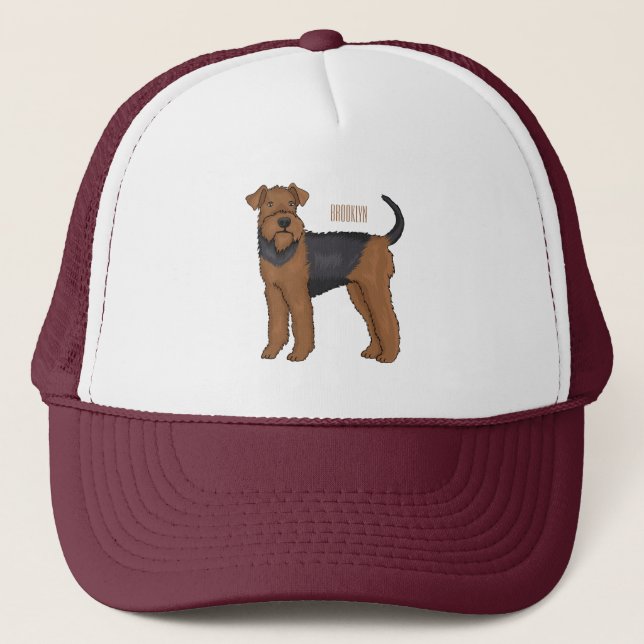 Airedale terrier dog cartoon illustration trucker hat (Front)