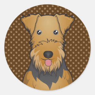 Airedale Terrier Dog Cartoon Paws Classic Round Sticker
