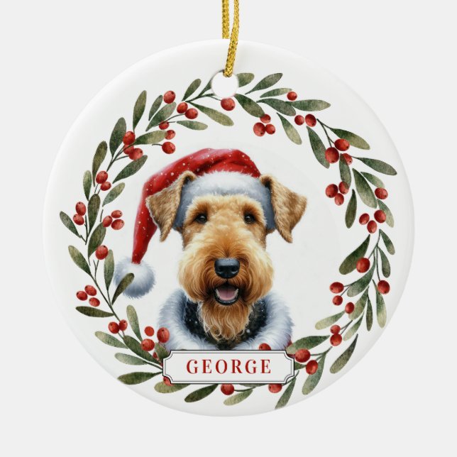 Airedale Terrier Dog Ceramic Circle Ornament (Front)