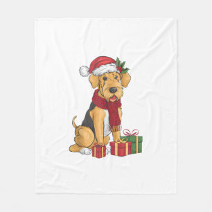 Airedale Terrier Dog Christmas Outfits Santa Hat D Fleece Blanket