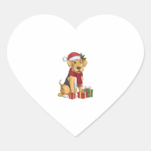 Airedale Terrier Dog Christmas Outfits Santa Hat D Heart Sticker