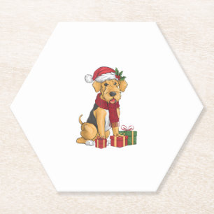 Airedale Terrier Dog Christmas Outfits Santa Hat D Paper Coaster