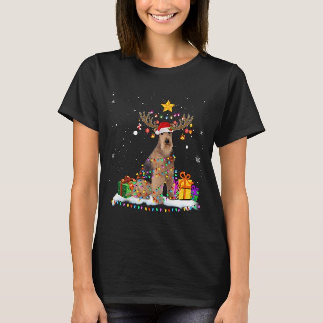 Airedale Terrier Dog Christmas Reindeer Christmas  T-Shirt (Front)