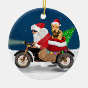 Airedale Terrier Dog Christmas Santa Claus    Ceramic Ornament