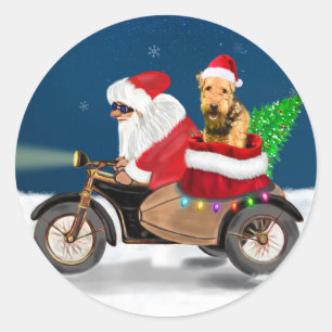 Airedale Terrier Dog Christmas Santa Claus   Classic Round Sticker
