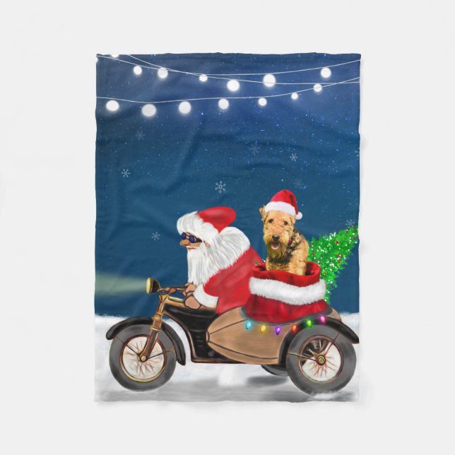 Airedale Terrier Dog Christmas Santa Claus    Fleece Blanket (Front)