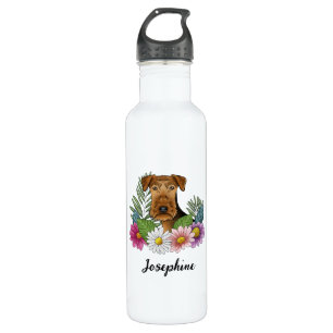 Airedale Terrier Dog Colourful Flowers And Name 710 Ml Water Bottle