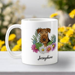 Airedale Terrier Dog Colourful Flowers And Name Coffee Mug
