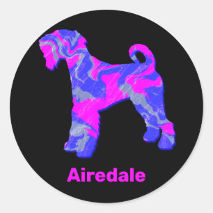 Airedale Terrier  Dog Crazy Hot Pink & Blue Classic Round Sticker