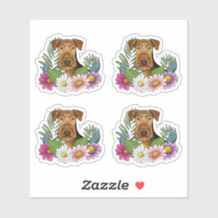 Airedale Terrier Dog Head Colourful Summer Flowers