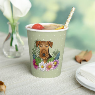 Airedale Terrier Dog Head Colourful Summer Flowers Paper Cups