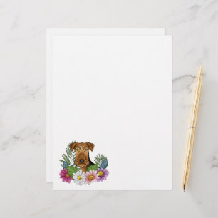 Airedale Terrier Dog Head With Colourful Flowers Custom Letterhead