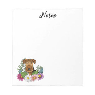 Airedale Terrier Dog Head With Colourful Flowers Notepad