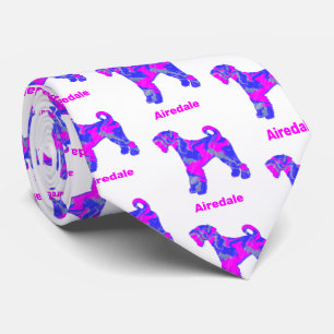 Airedale Terrier Dog Hot Pink n Blue on Pink Name Tie